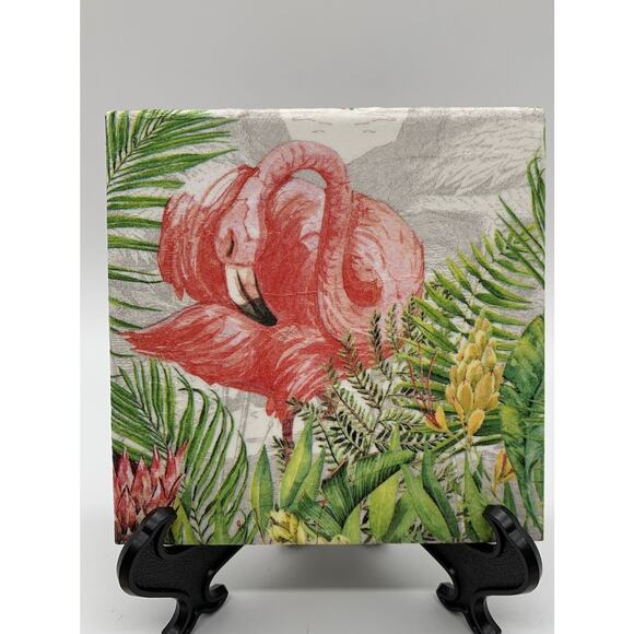 Handmade Decoupage Tile Flamingo Drink Coasters 4.25" - Picture 2 of 6